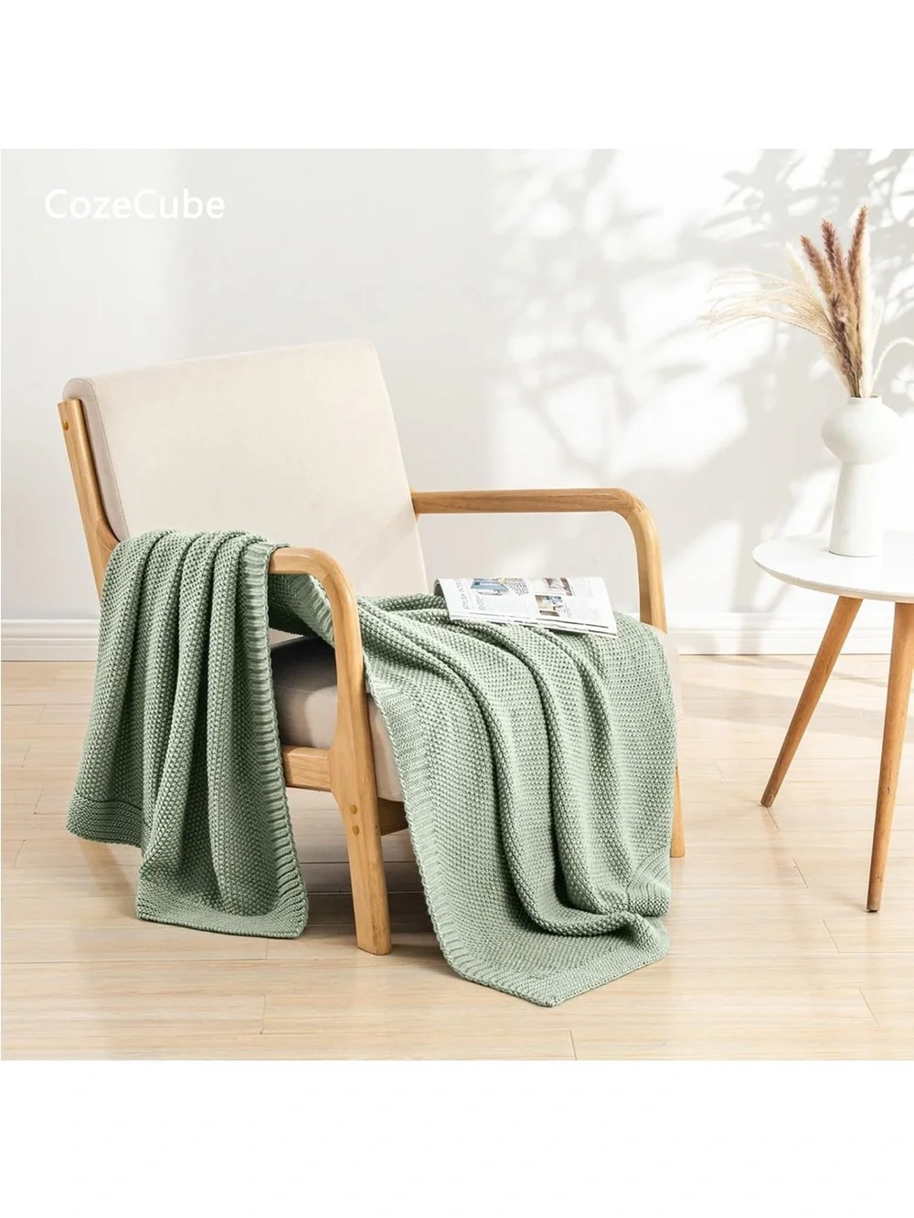 Sage Green Seed Stitch Throw Blanket 60